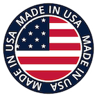 Round Made in USA badge with American flag in the center